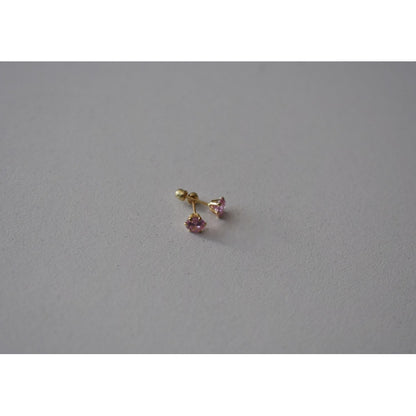 Broqueles Circonia Rosa 4 Mm Oro De 10 K + Obsequio