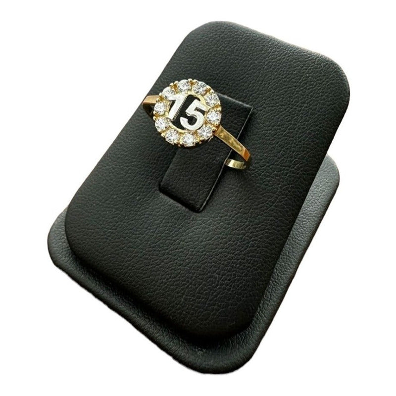 Anillo 15 Años 2 Oros 10 Kilates Zirconias + Obsequio