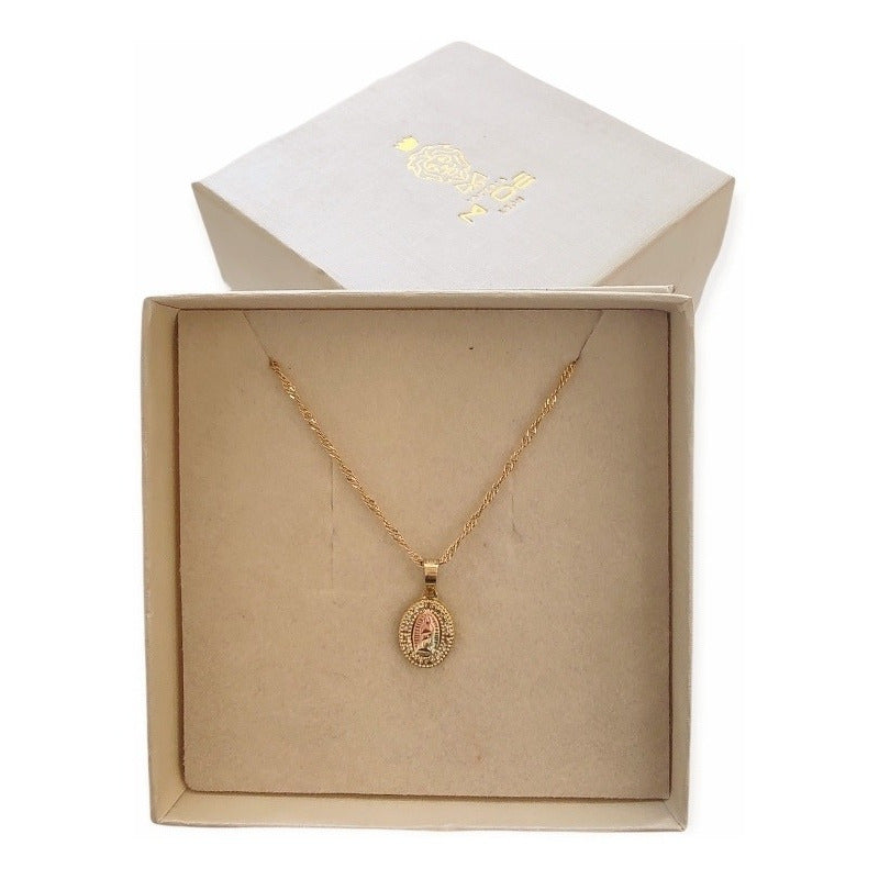 Kit Cadena Medalla Guadalupe Zirconias 3 Oros 10 K+ Obsequio