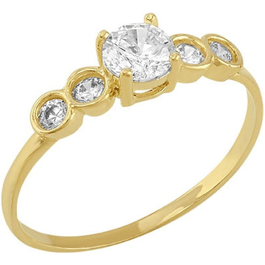 Anillo Solitario Con 5 Zirconias En Oro 10 K + Obsequio