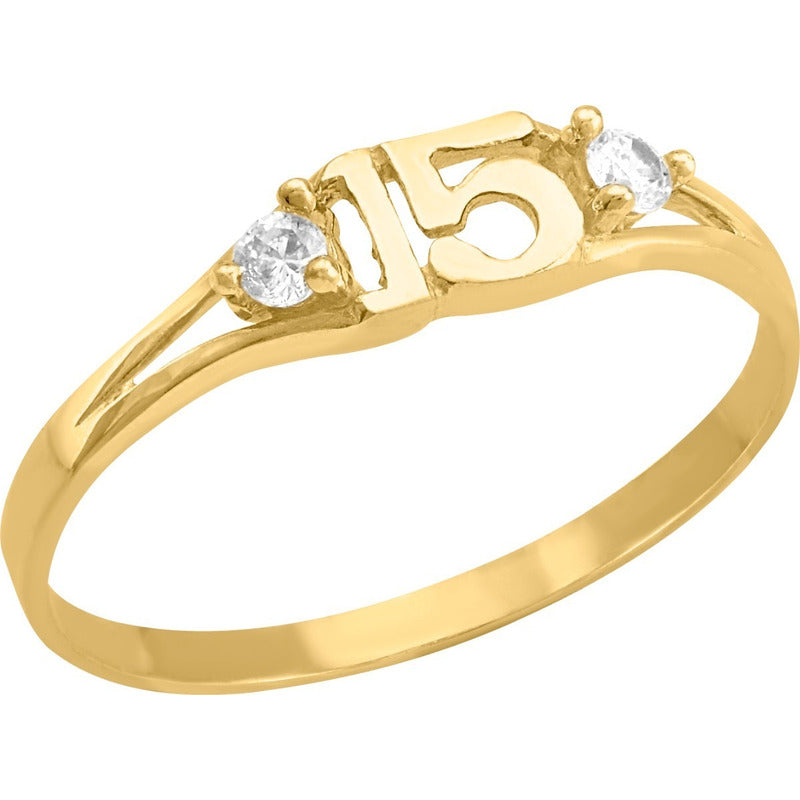 Anillo De 15 Años Con Zirconias En Oro De 14 Kilates