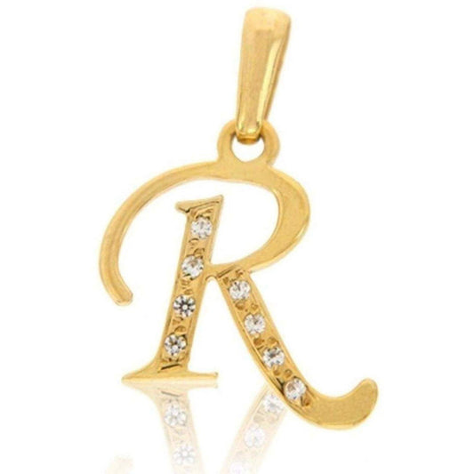 Dije Inicial Letra R Con Circonias Oro 14 K + Obsequio