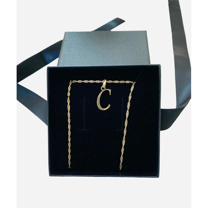 Juego Inicial Letra C Con Cadena 50 Cm Oro 14 K + Obsequio
