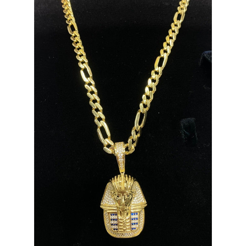 Increíble Juego De Cadena Con Dije De Tutankamon Oro De 10 K