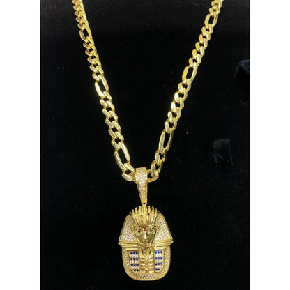 Increíble Juego De Cadena Con Dije De Tutankamon Oro De 10 K