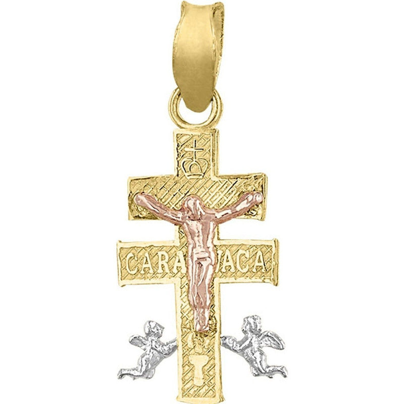 Kit Cadena Con Dije Mini Caravaca 3 Oros 10 K + Obsequio