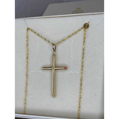 Kit Cadena Con Dije De Cruz Tubular 3 Cm Oro 10k + Obsequio