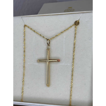 Kit Cadena Con Dije De Cruz Tubular Oro 10k + Obsequio