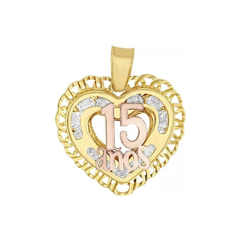 Juego Anillo Y Collar Corazon Xv Años Zirconias Oro 10 K
