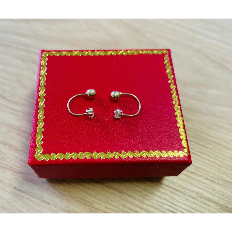 Broqueles Curvo (telefono) Bolita Y Circonia Oro De 10 K