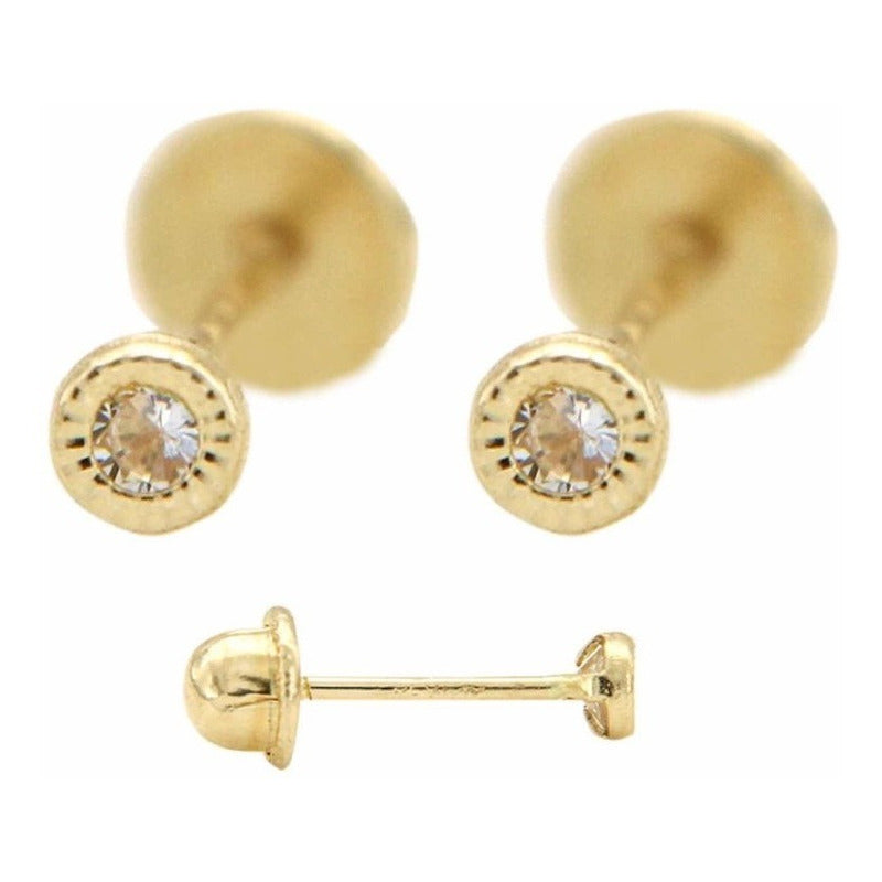 Broqueles Para Bebé Con Circonia Oro 14 K + Obsequio