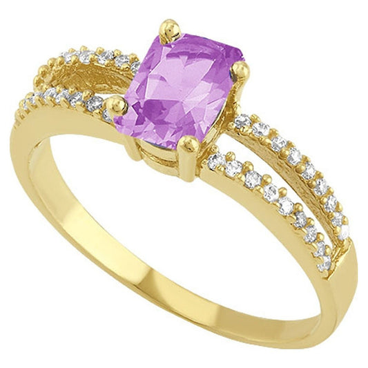 Anillo Octagonal Con Zirconia Lila En Oro De 10 K + Obsequio