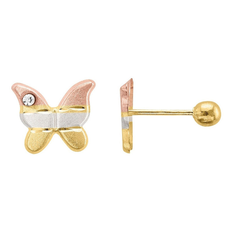 Broqueles Mariposa Oro Florentino Circonia De 10 K + Obsequi