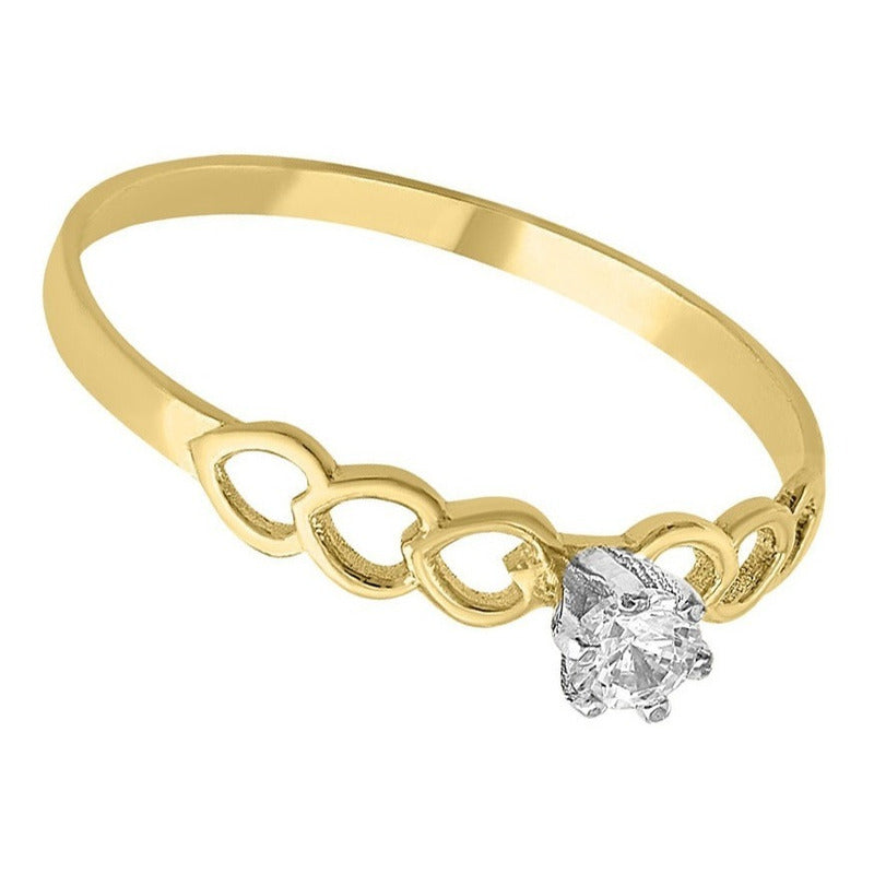 Anillo Solitario Corazones En Oro De 14 K + Obsequio + Envio