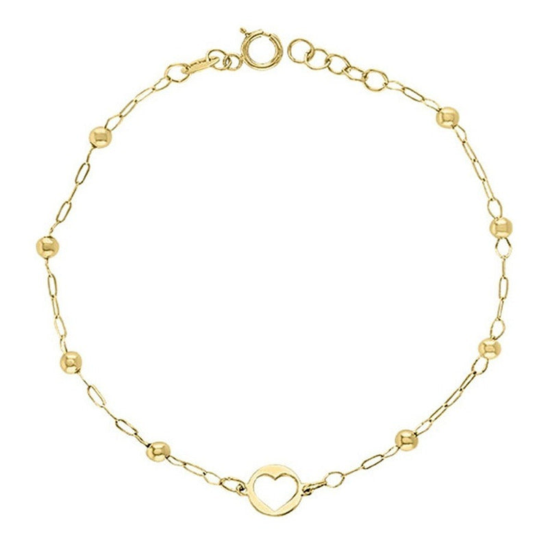 Pulsera Mini Corazón Bolitas 18 Cm En Oro De 10 K + Obsequio