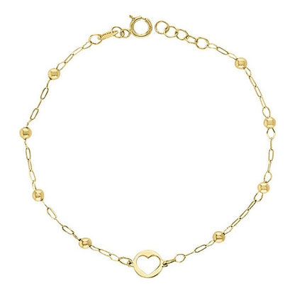 Pulsera Mini Corazón Bolitas 18 Cm En Oro De 10 K + Obsequio