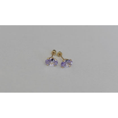 Broqueles Ovalados Amatista 6x4 Oro De 10 K