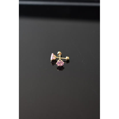 Broqueles Circonia Rosa 4 Mm Oro De 10 K + Obsequio