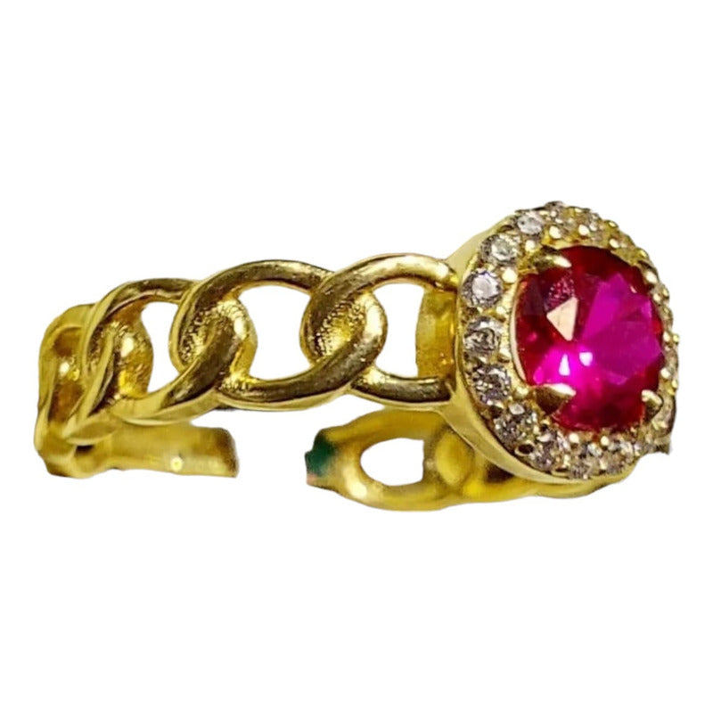 Anillo Zirconia Roja Oro 14 K. + Obsequio