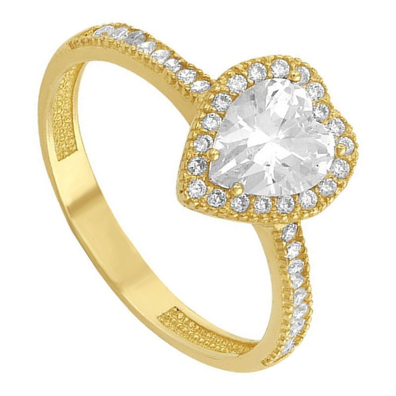 Anillo Solitario Corazón Elaborado En Oro De 10 K + Obsequio