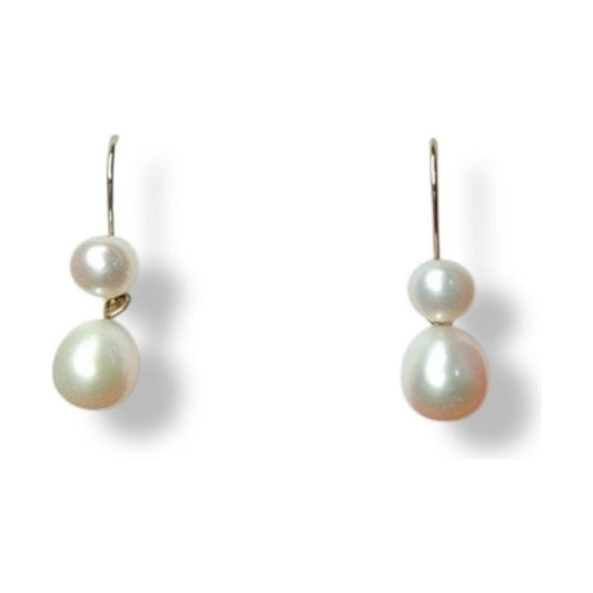 Aretes De Palanca Con Perla Elaborados En Oro De 14 K + Obse