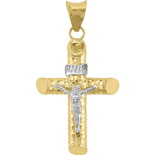 Dije Cristo Blanco Tubo Diamante En Oro De 10 K + Obsequio