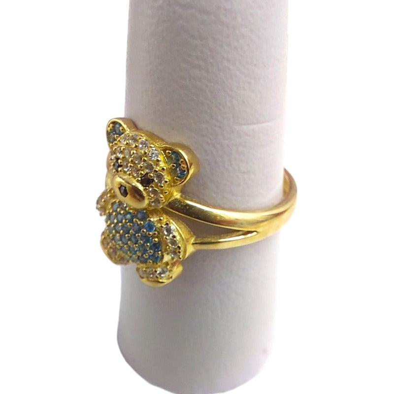 Anillo Oso Azul Joyería M De León Oro 10k + Regalo