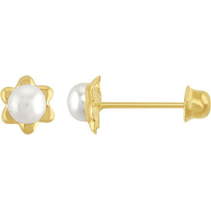 Broquel Mini Perla Flor En Oro De 10 K + Obsequio + Envío