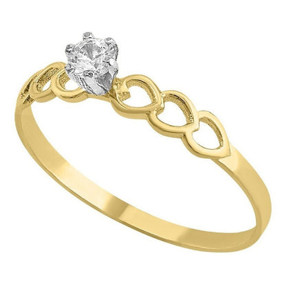 Anillo Solitario Corazones En Oro De 14 K + Obsequio + Envio