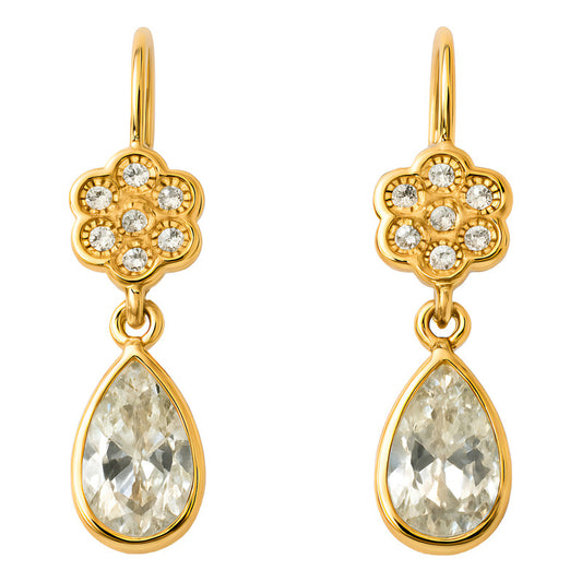Aretes Colgantes Flor De Luz Oro 10 Kilates +