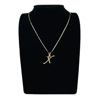 Juego Collar Letra X Lisa + Aretes Bola 10 K. + Regalo