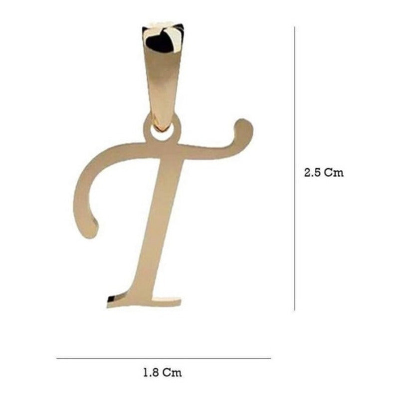 Juego Inicial Letra T Con Cadena 50 Cm Oro 14 K + Obsequio