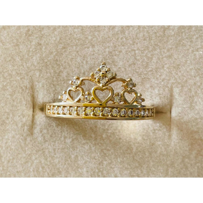 Anillo Corona Con 3 Corazones Oro 10 K + Obsequio