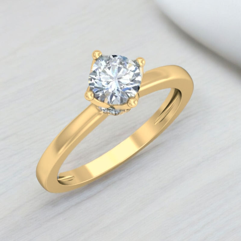 Anillo Solitario Corona Triangulos Oro 10 Kilates