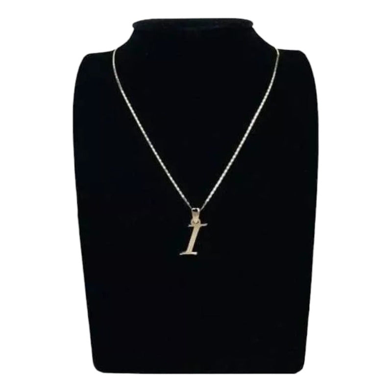 Juego Collar Letra  I   Lisa + Aretes Bola 10 K. + Regalo