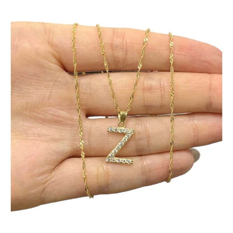 Juego Collar Letra Z + Aretes Zirconias Oro 10 K. + Regalo