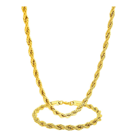 Set Torzal Cadena + Pulsera 55 Cm X 3 Mm Oro 10 K + Regalo
