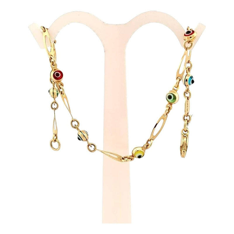 Pulsera De Ojos Turcos Oro 14 K + Obsequio