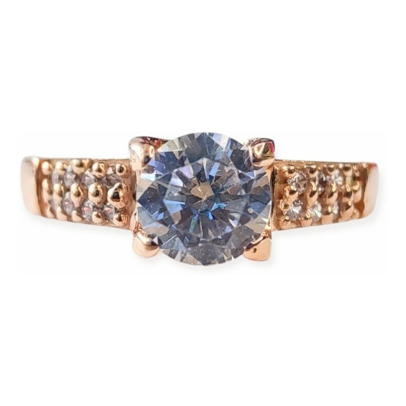 Anillo Compromiso Oro Rosa Circonias 10 K + Obsequio