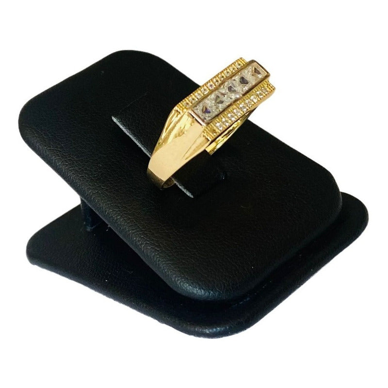 Elegante Anillo Caballero Oro 10 K Con Circonias + Obsequio
