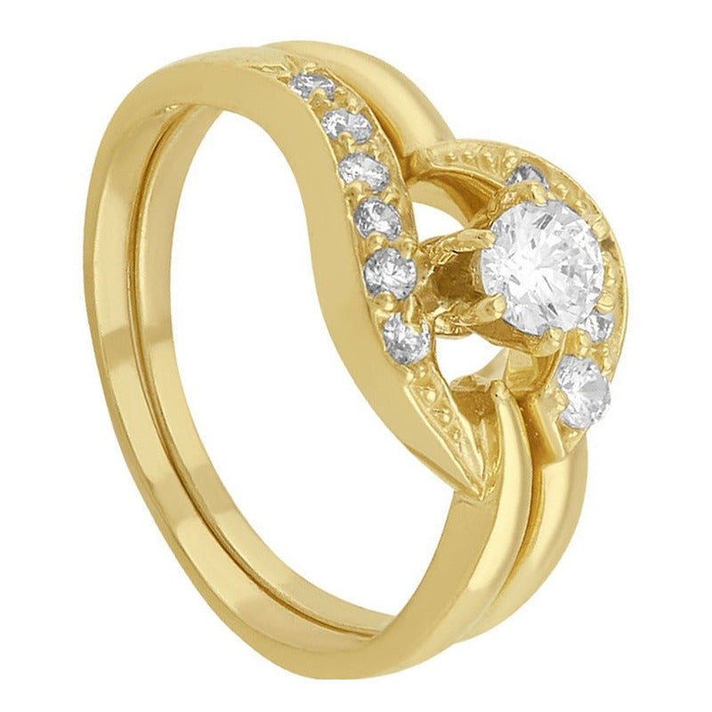 Anillo Alianza Solitario En Oro De 10 K + Obsequio + Envio