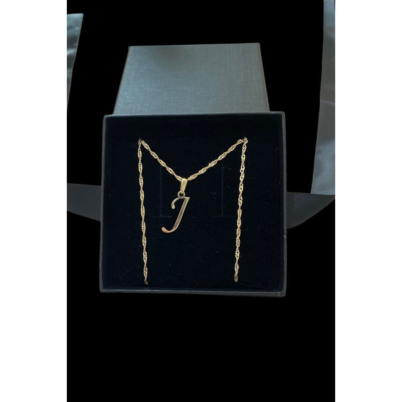 Juego Inicial Letra J Con Cadena 50 Cm Oro 14 K + Obsequio