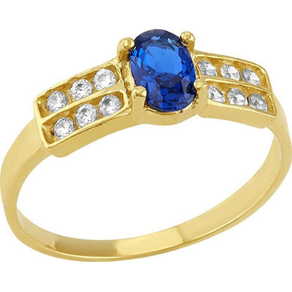Anillo Solitario Oval Azul 2 Lineas En Oro De 10 K +obsequio