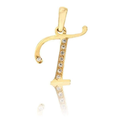 Dije Inicial Letra T Con Circonias Oro 14 K + Obsequio