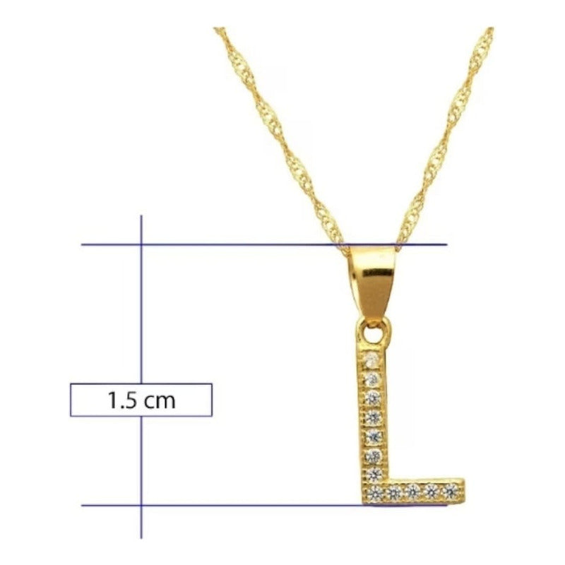 Juego Collar Letra L + Aretes Zirconias Oro 10 K. + Regalo