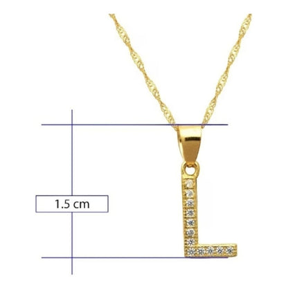 Juego Collar Letra L + Aretes Zirconias Oro 10 K. + Regalo