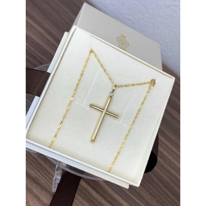 Kit Cadena Con Dije De Cruz Tubular Oro 10k + Obsequio