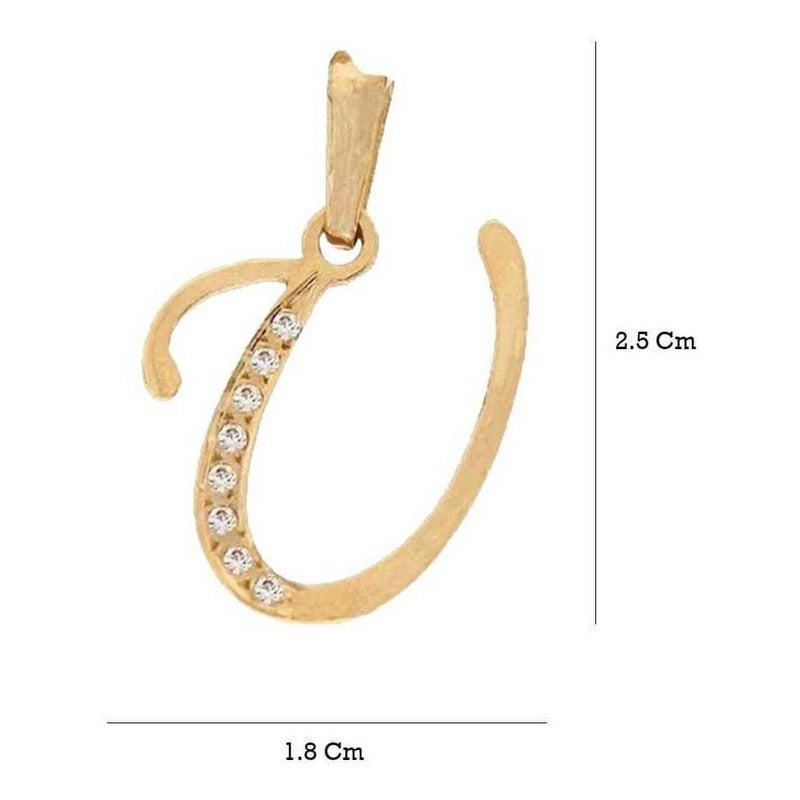 Dije Inicial Letra U Con Circonias Oro 14 K + Obsequio