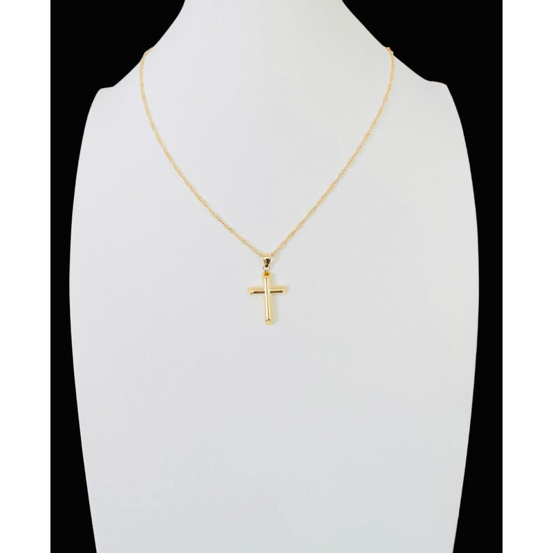 Kit Cadena Con  Cruz Lisa Tubular En Oro De 10k + Obsequio