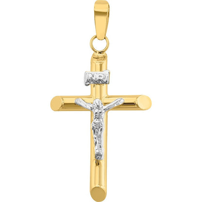 Kit Cadena Con Dije Cruz Tubo Cristo Oro 14k + Obsequio